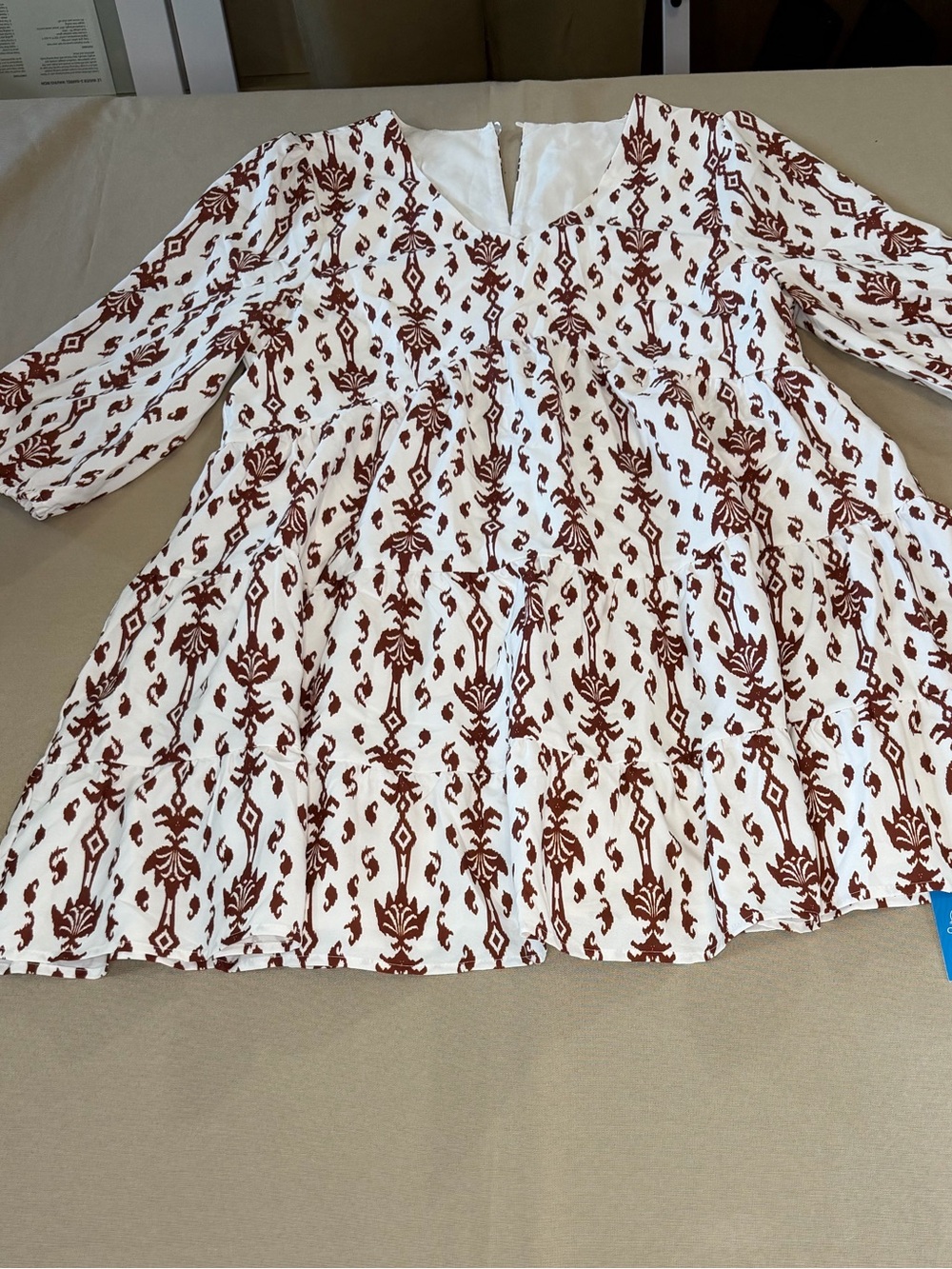 Cupshe White Dress with Brown Floral Ikat Print